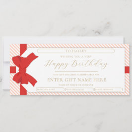 Bow Peach Rand Babysit Gift Voucher Card Inbjudningar