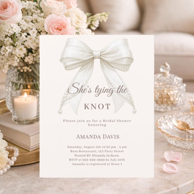 Bow pearls ivory knot Bridal Shower invitation (Skapare uppladdad)