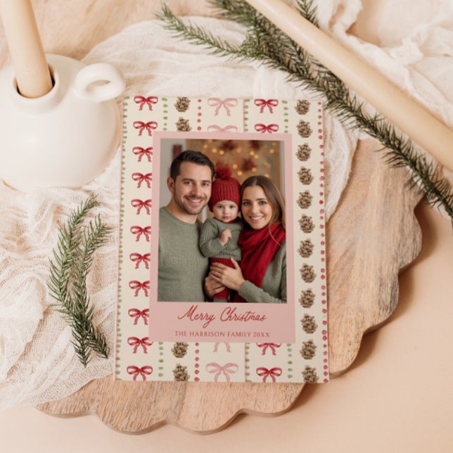 Bow Pinecone Mönster julfoto Julkort (Skapare uppladdad)