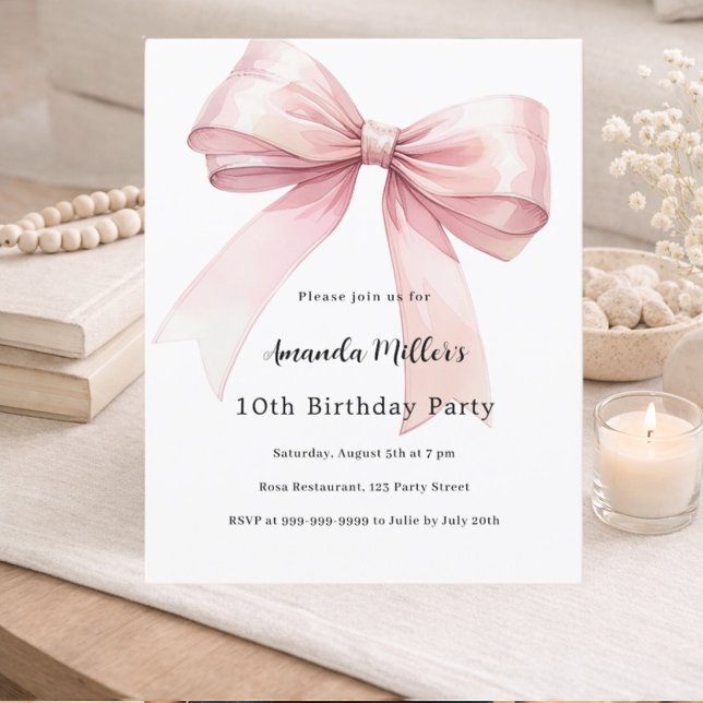 Bow pink coquette girl birthday invitation (Skapare uppladdad)