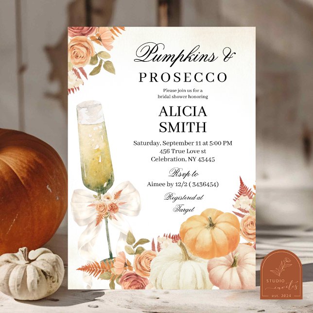 Bow Pumpakål & Prosecco Bröllopsdusch-inbjudan Inbjudningar (Skapare uppladdad)