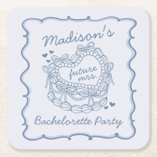 Bow Retro Heart Coquette Cake Bachelorette Underlägg Papper Kvadrat