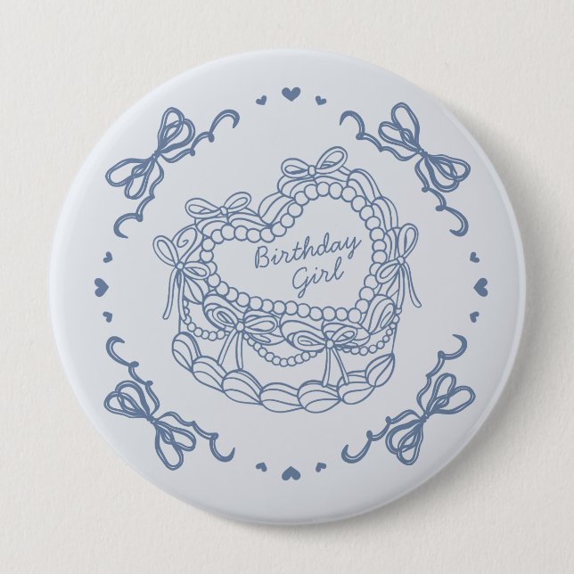 Bow Retro Heart Coquette Cake Birthday Girl Knapp (Framsida)