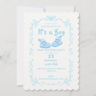 Bow Ribbon är en Boy Baby Shoe Inbjudningar