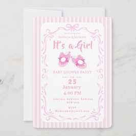 Bow Ribbon är en flicka i Baby Shoe Inbjudningar