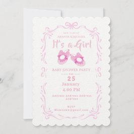 Bow Ribbon är en flicka i Baby Shoe Inbjudningar