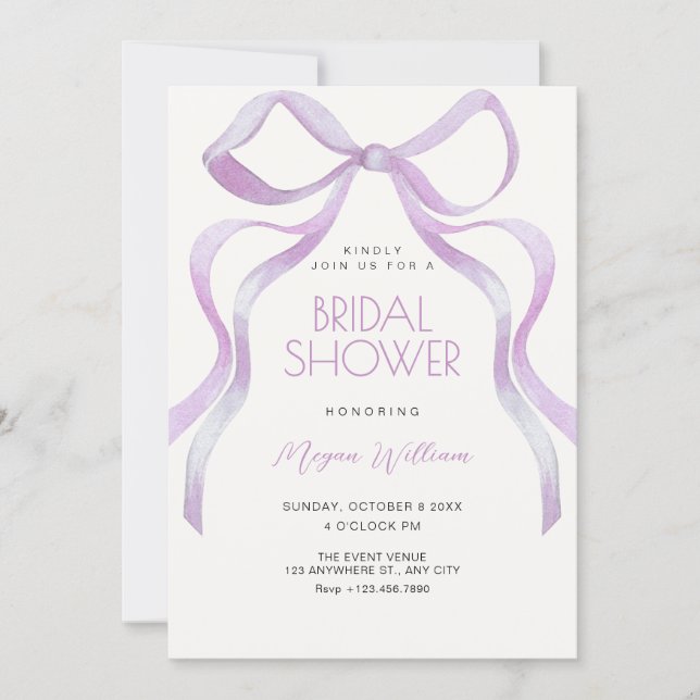 Bow ribbon bridal shower inbjudningar (Framsida)