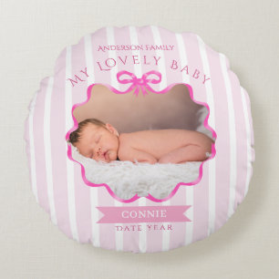 Bow Ribbon Nyfödd Babyflicka  Rund Kudde