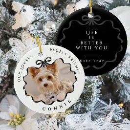 Bow Ribbon Pet Memory Photo Black Julgransprydnad Keramik