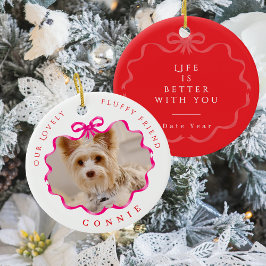 Bow Ribbon Pet Memory Photo Red Julgransprydnad Keramik