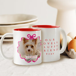 Bow Ribbon Pet Memory Photo Red Två-Tonad Mugg