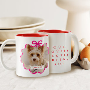 Bow Ribbon Pet Memory Photo Red Två-Tonad Mugg