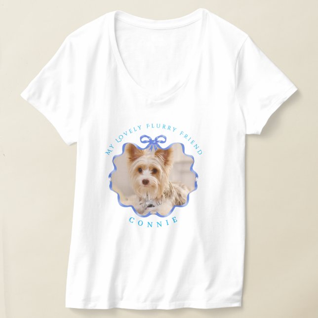 Bow Ribbon Pet Photo Blue T Shirt (Laydown)
