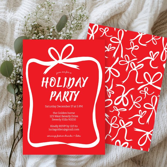 Bow Ribbon Ram Helgdag jul Party ANPASSNINGSBAR Inbjudningar (Bow Ribbon Frame Holiday Christmas Party CUSTOM Invitation
)