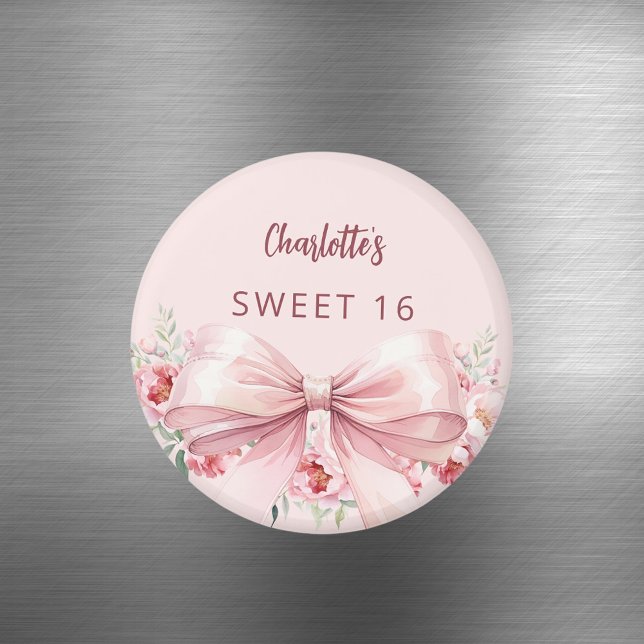 Bow röda rosa blommor rosor Sweet 16 Magnet (Skapare uppladdad)