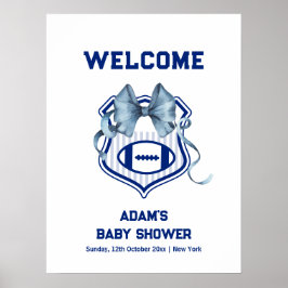 Bow Rookie Football Sport Boy Baby Shower Welcome Poster