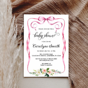 Bow Rosa Baby Shower-inbjudan Inbjudningar
