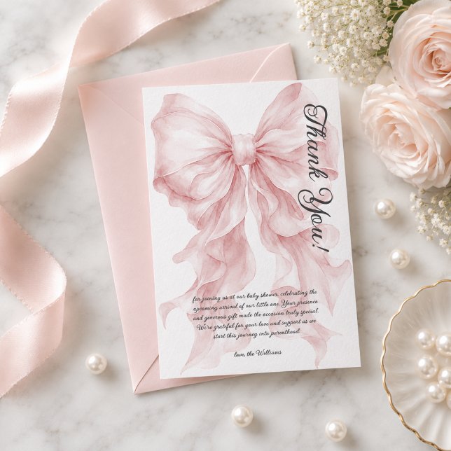 Bow Rosa Bebis Shower Tack Kort (Skapare uppladdad)