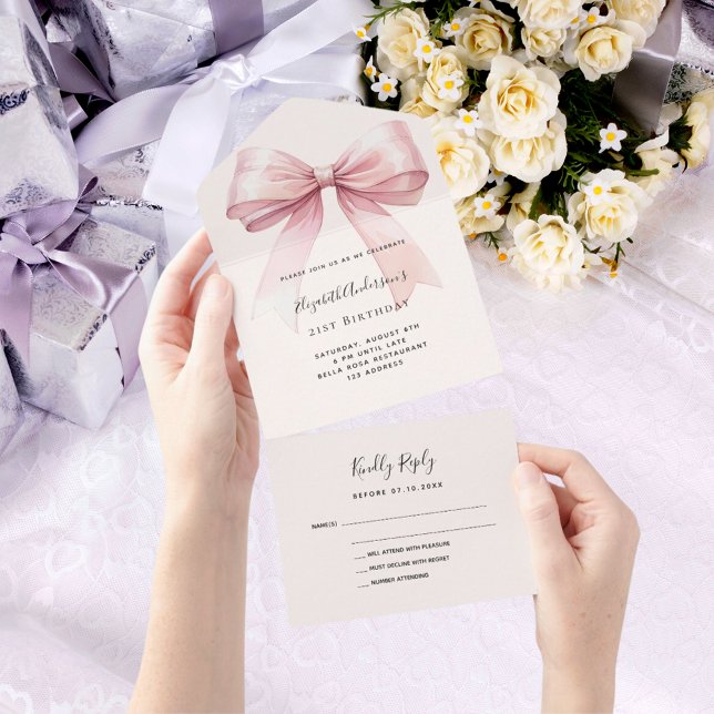 Bow rosa beige kräm födelsedag osa (Skapare uppladdad)