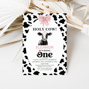 Bow Rosa Black Cow Skriv ut Heliga Kon 1:a födelse Inbjudningar
