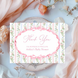 Bow Rosa Blommigt Baby Shower Tack Kort