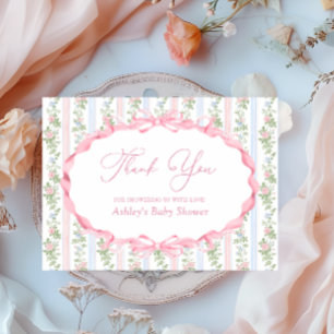 Bow Rosa Blommigt Baby Shower Tack Kort