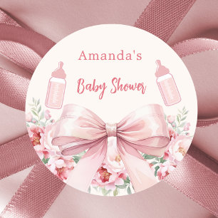 Bow rosa blommigt flaskor Baby Shower Runt Klistermärke