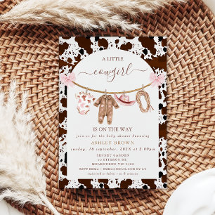 Bow Rosa Clothesline Cow Skriv ut Cowgirl Baby Sho Inbjudningar