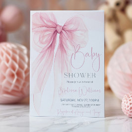 Bow Rosa Coquette Baby Shower Inbjudningar
