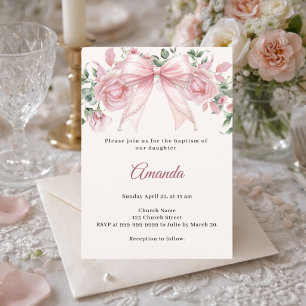 Bow Rosa Elfenbensblommor Flickan Elegant Dopcerem Inbjudningar