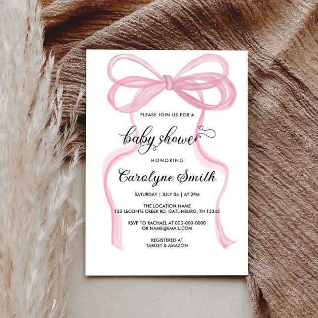 Bow Rosa Girl Baby Shower-inbjudan Inbjudningar (Skapare uppladdad)