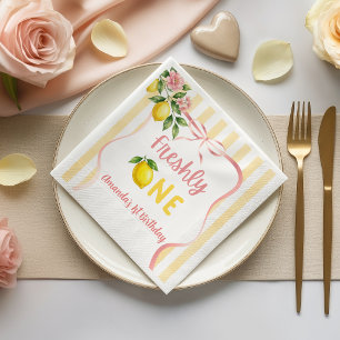 Bow Rosa Gul Lemon Färsk Första Födelsedag Pappersservett