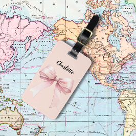 Bow rosa namn-skript bagagebricka