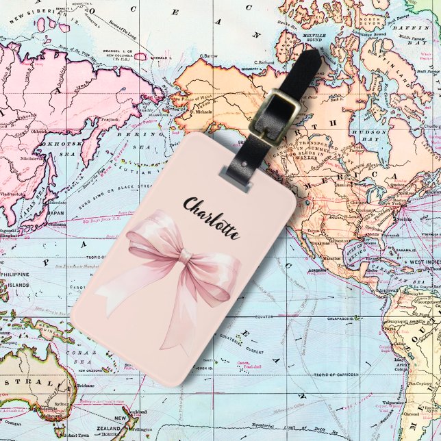 Bow rosa namn-skript bagagebricka (Skapare uppladdad)