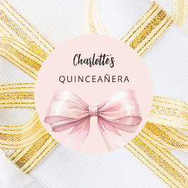 Bow rosa Quinceanera Runt Klistermärke