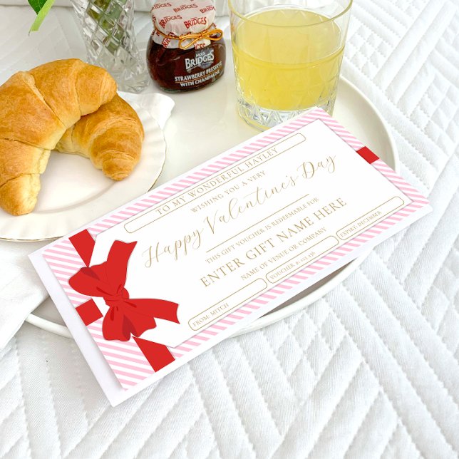 Bow Rosa Rand Valentine Day Gift Voucher Card Inbjudningar (Skapare uppladdad)