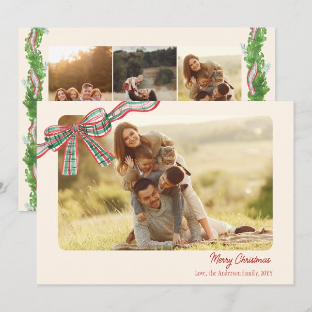 Bow Rustit jul 4 Foton, pläderat band Julkort (Fram/baksida)