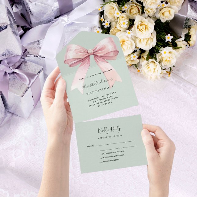 Bow Sage grönt rosa födelsedagspresent osa (Skapare uppladdad)