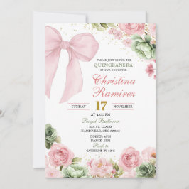Bow Sage Rosa Coquette Blommigt Quinceanera Inbjudningar