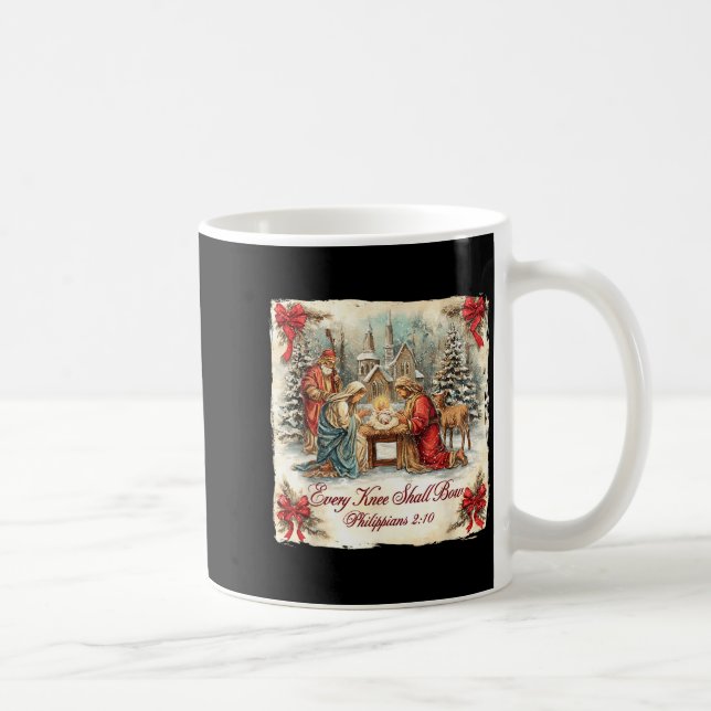 Bow Santa Christmas Nativity Scene Every Knee Shal Kaffemugg (Höger)