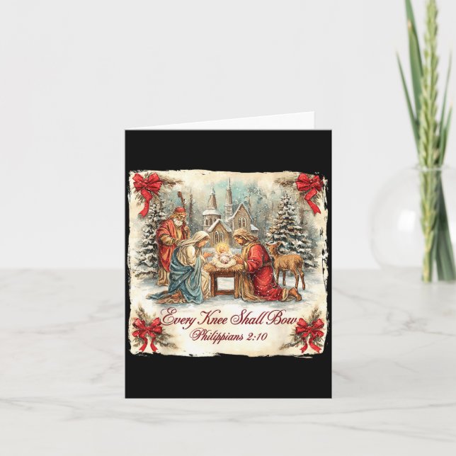 Bow Santa Christmas Nativity Scene Every Knee Shal Kort (Framsida)