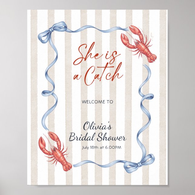 Bow She’s a Catch Lobster Bridal Shower Welcome  Poster (Framsidan)