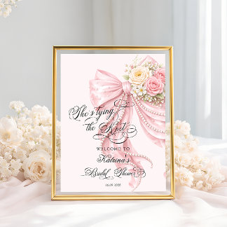 Bow She's Tying the Knot Bridal Shower Welcome Poster