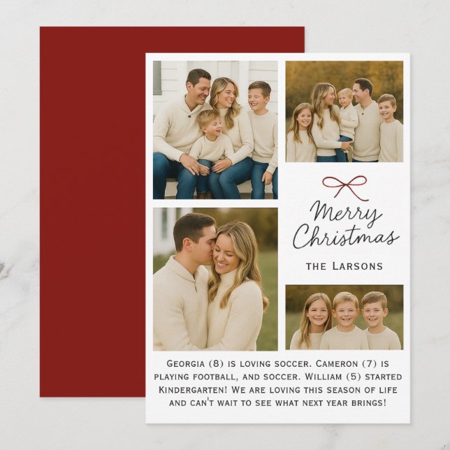 Bow Simple Family Christmas Card Julkort (Fram/baksida)