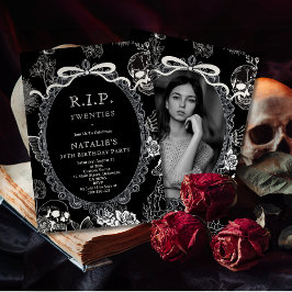 Bow Skull RIP 20s 30th Birthday Party Youth Photo Inbjudningar