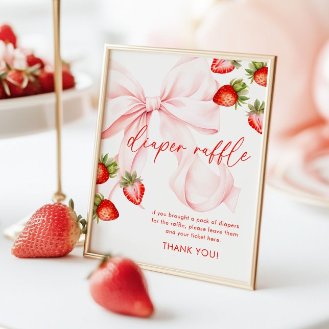 Bow Strawberry Baby Shower Diaper Raffle Sign Poster (Skapare uppladdad)