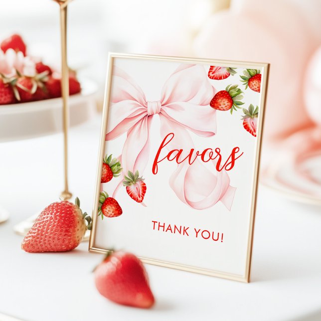 Bow Strawberry Baby Shower Favors Sign Poster (Skapare uppladdad)