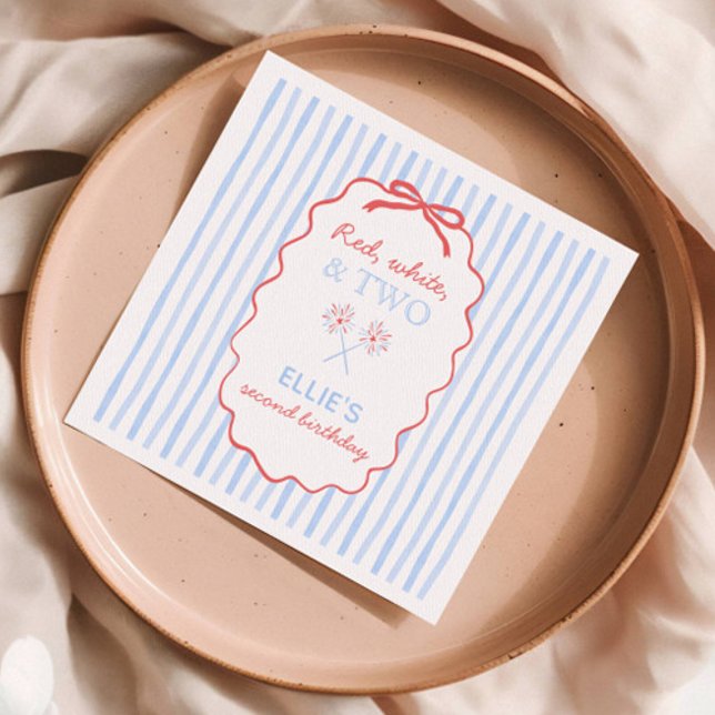 Bow Stripe 4:e juli Birthday Napkins Pappersservett (Skapare uppladdad)