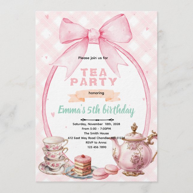 Bow tea party Invitation Inbjudningar (Framsida)