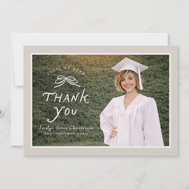 Bow Text Overlay Photo Graduation Thank You Card Tack Kort (Framsida)